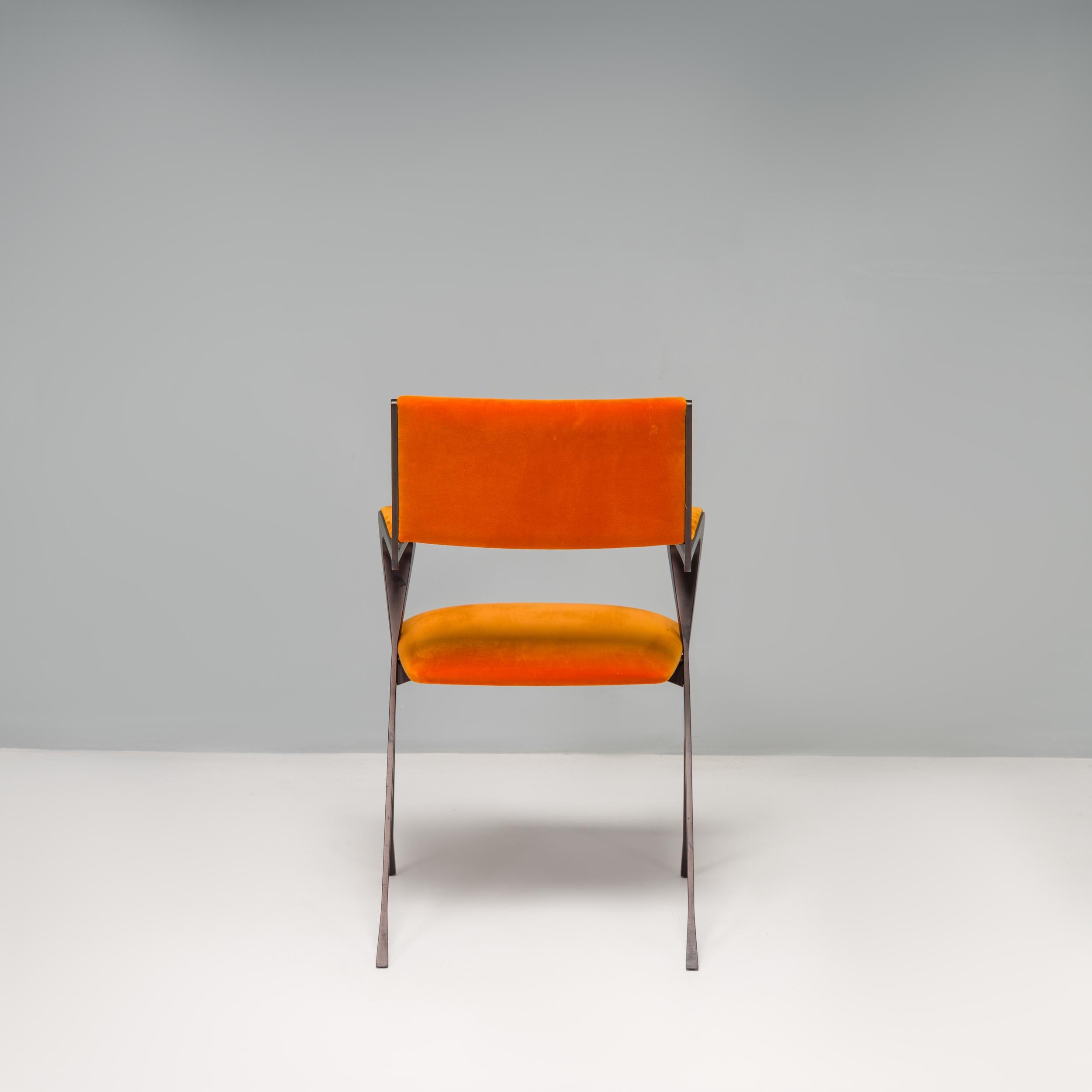 Contemporary Tom Faulkner Orange Velvet Vienna Carver Dining Chairs, Set of 10