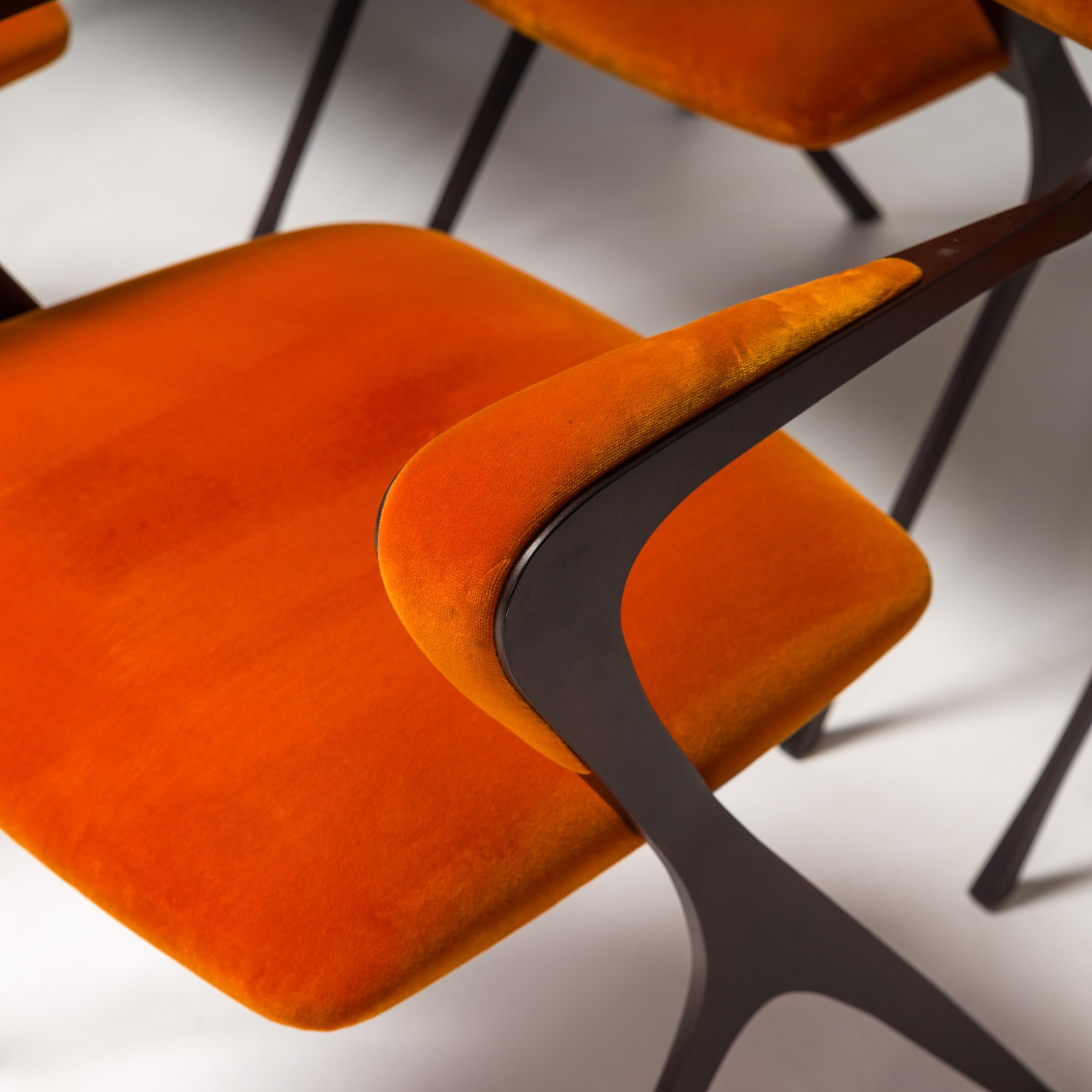 Tom Faulkner Orange Velvet Vienna Carver Dining Chairs, Set of 10 2
