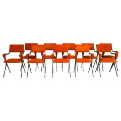 Tom Faulkner Orange Velvet Vienna Carver Dining Chairs, Set of 10