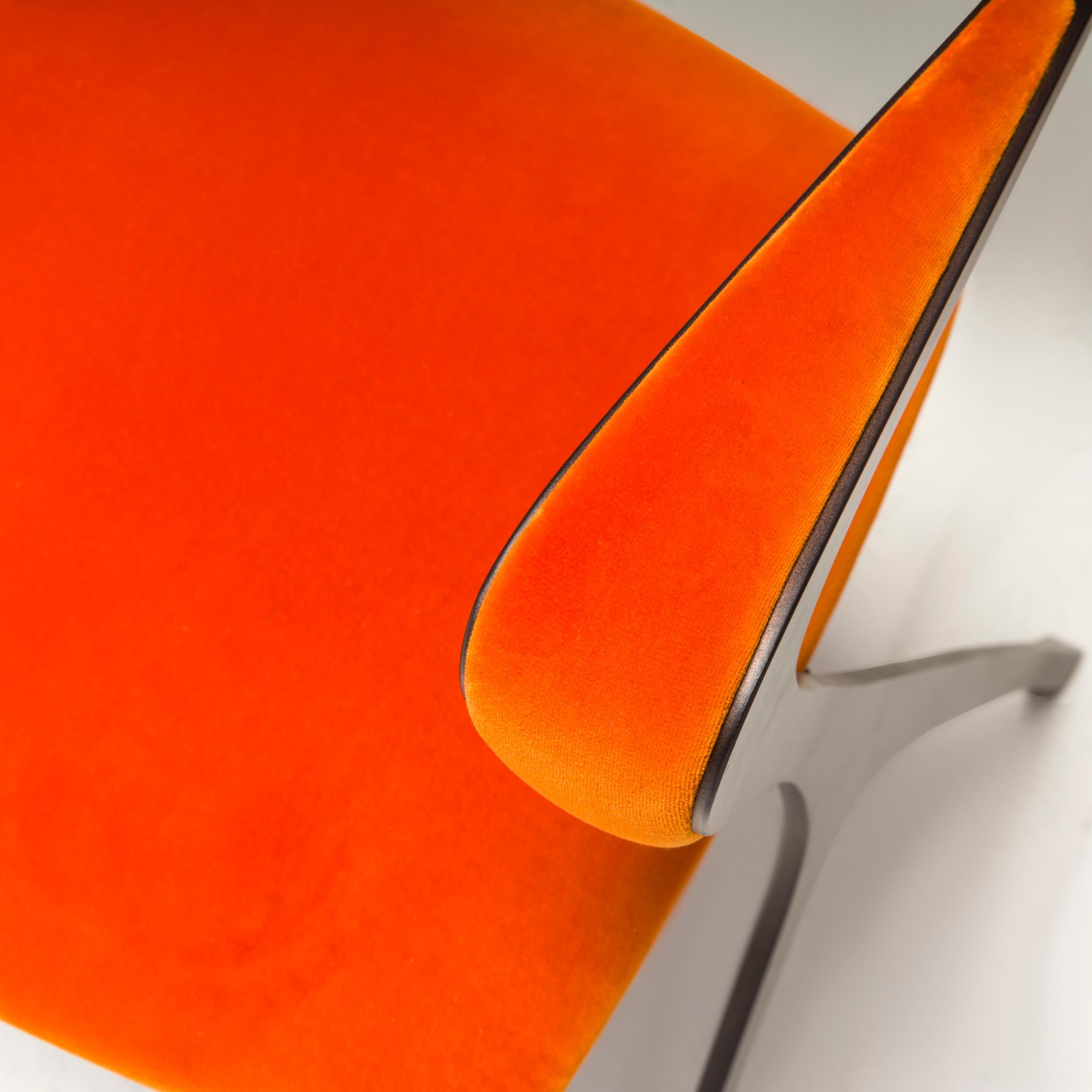 Tom Faulkner Orange Velvet Vienna Carver Dining Chairs, Set of 4 For Sale 2