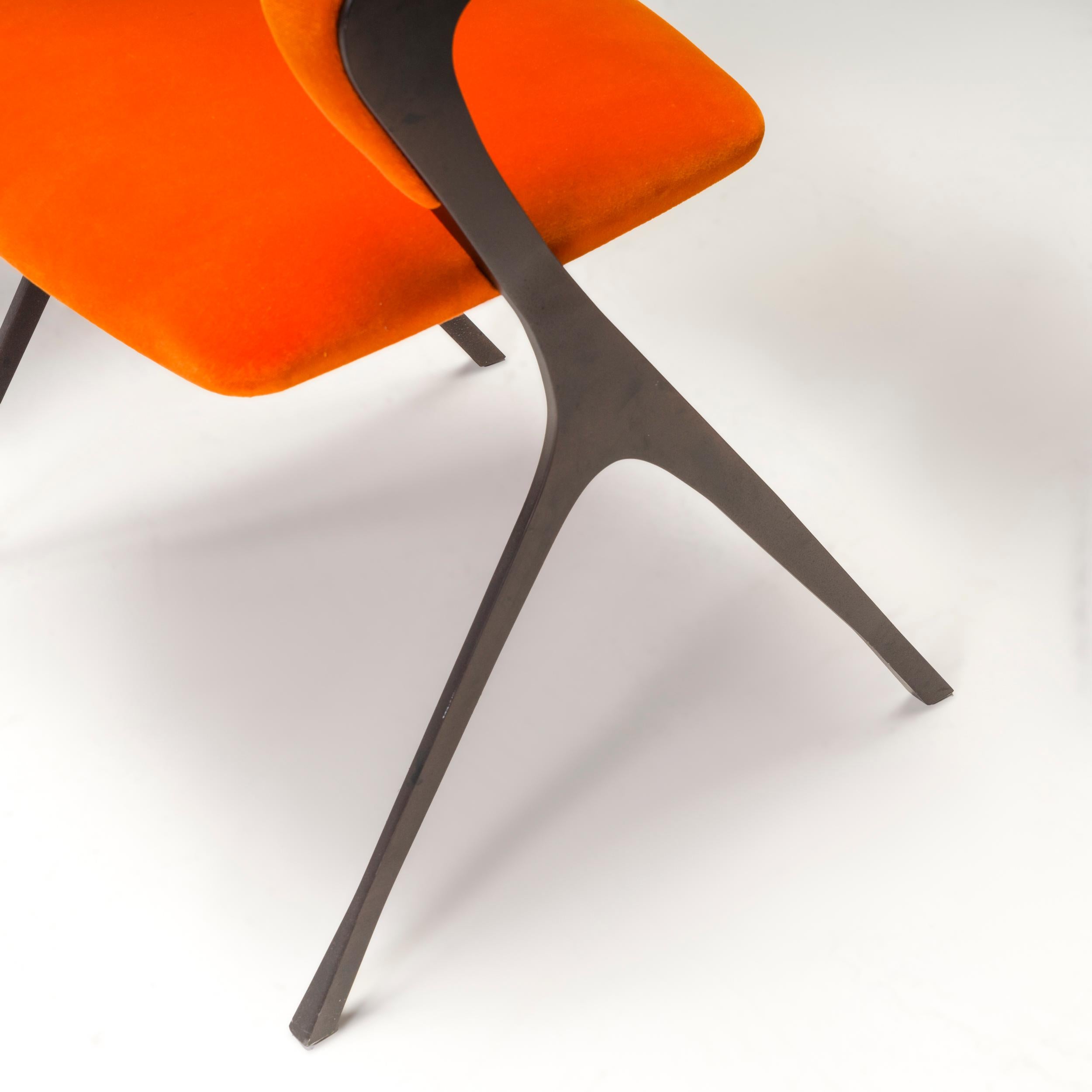Tom Faulkner Orange Velvet Vienna Carver Dining Chairs, Set of 4 For Sale 3