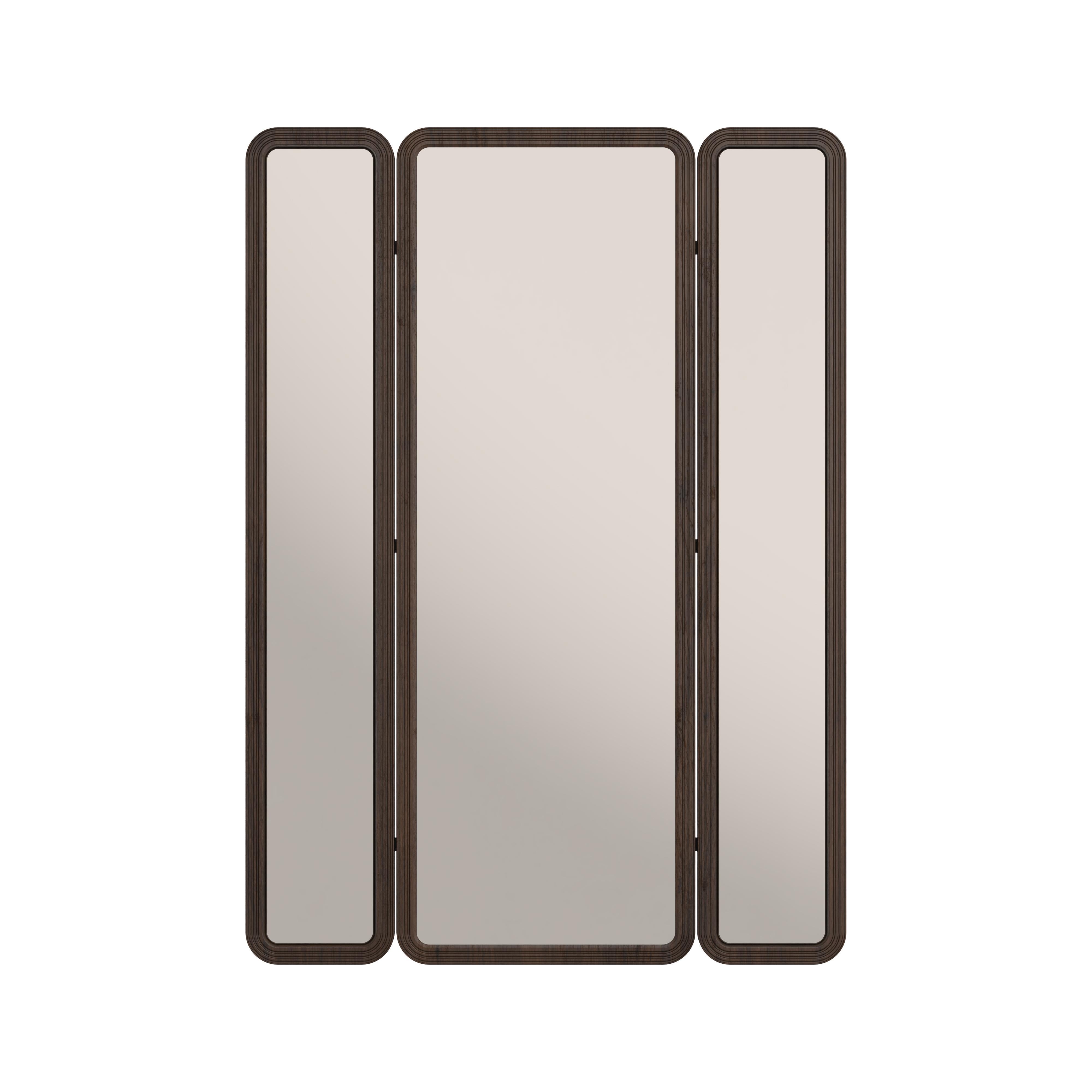 Tom Folding Mirror Nussbaum Holz Rattan Made in Portugal von Wood Tailors Club im Angebot 2