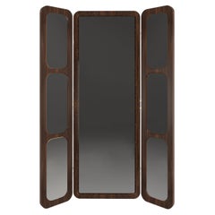 Tom Folding Mirror Walnut Wood Rattan Made in Portugal by Wood Tailors Club