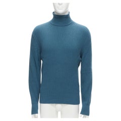 TOM FOR 100% Kaschmirblauer Rollkragenpullover mit langen fallenden Ärmeln und gerippten Ärmeln IT50 L