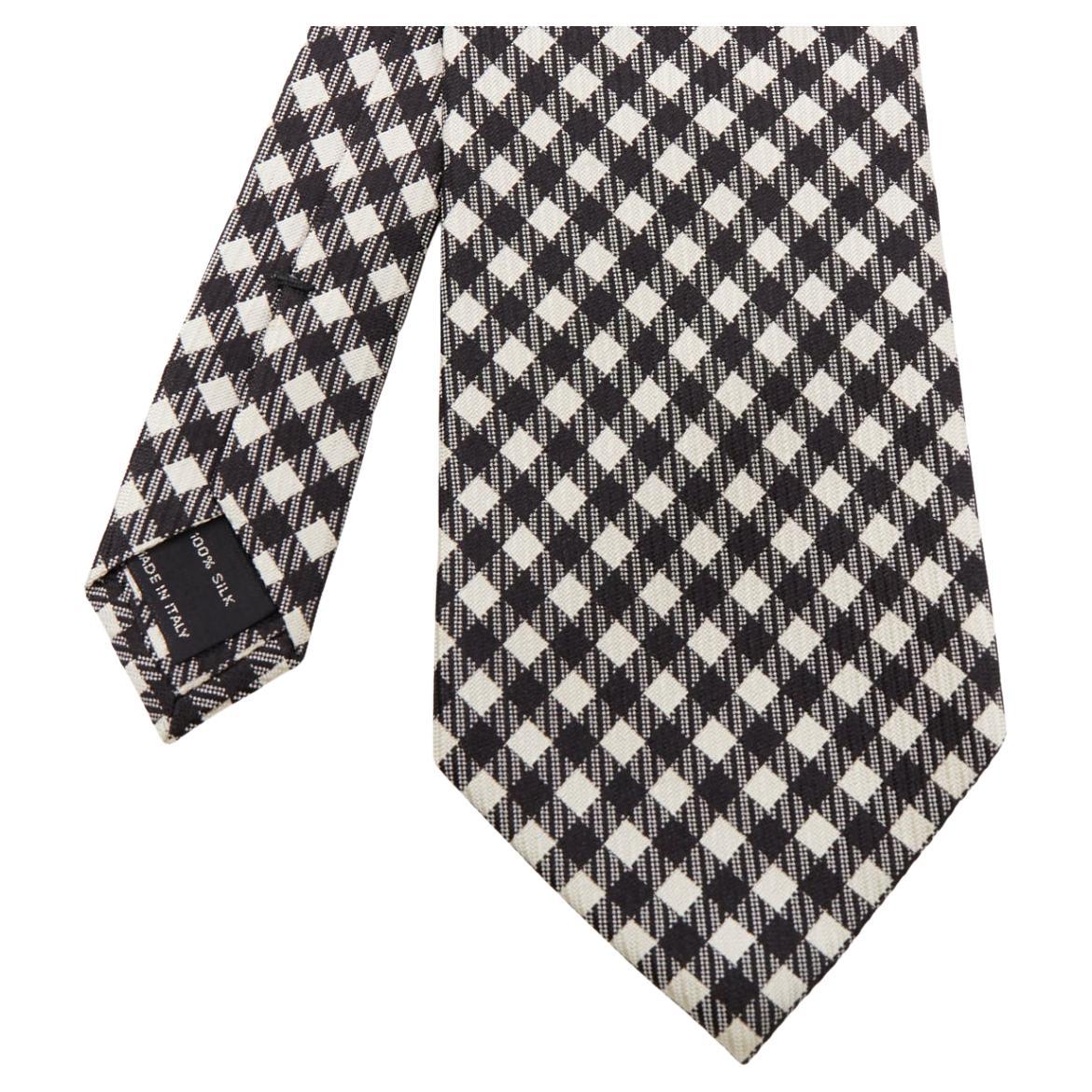 TOM FORD 100% silk black white checkered weave dress tie