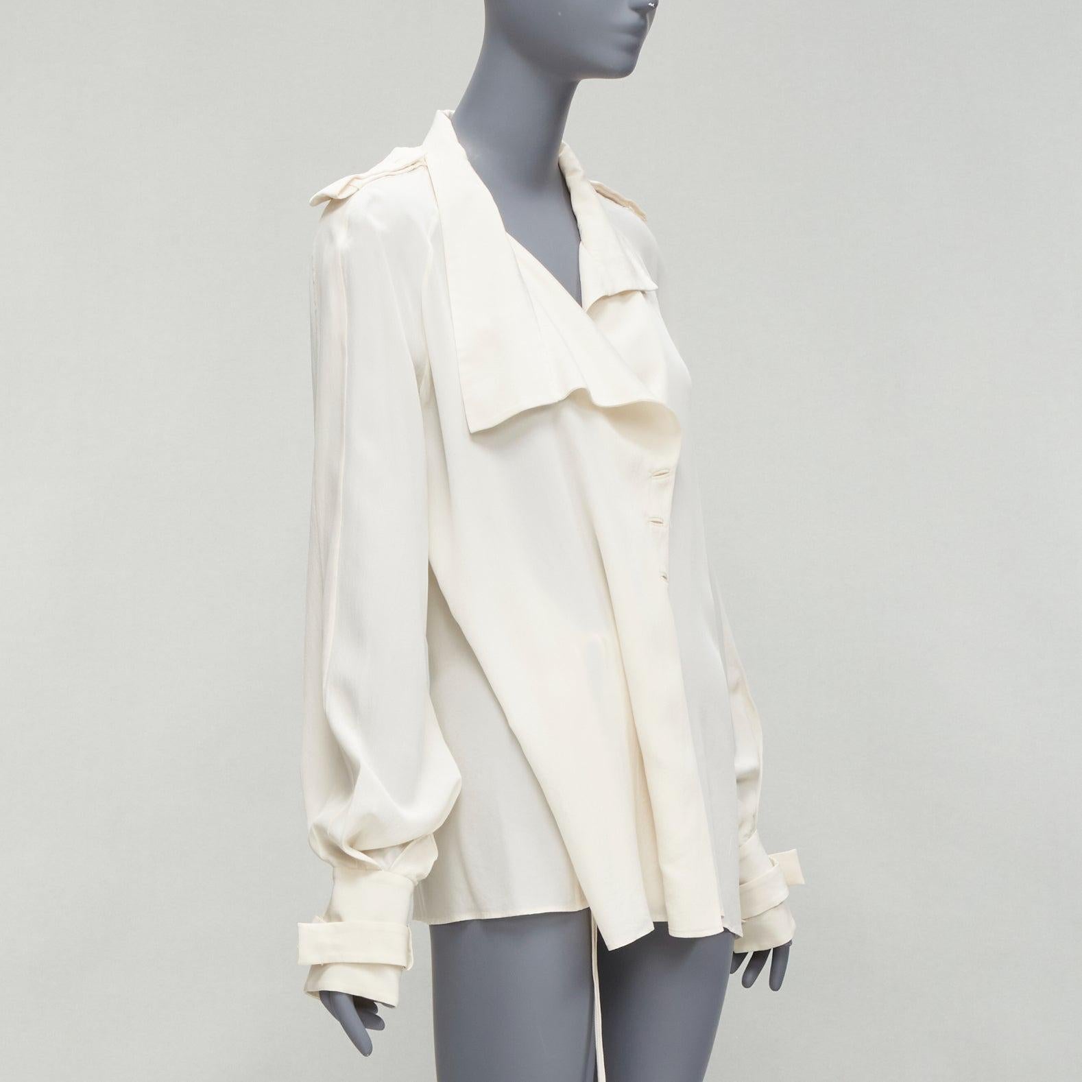 Gray TOM FORD 100% silk ivory trench detail light flowy jacket IT42 M For Sale