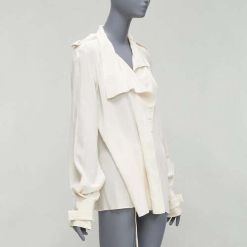Gray TOM FORD 100% silk ivory trench detail light flowy jacket IT42 M For Sale