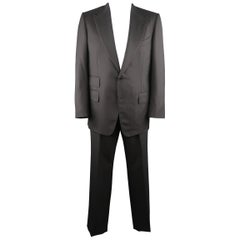 TOM FORD 44 Regular Black Wool Peak Lapel 2 Button Suit