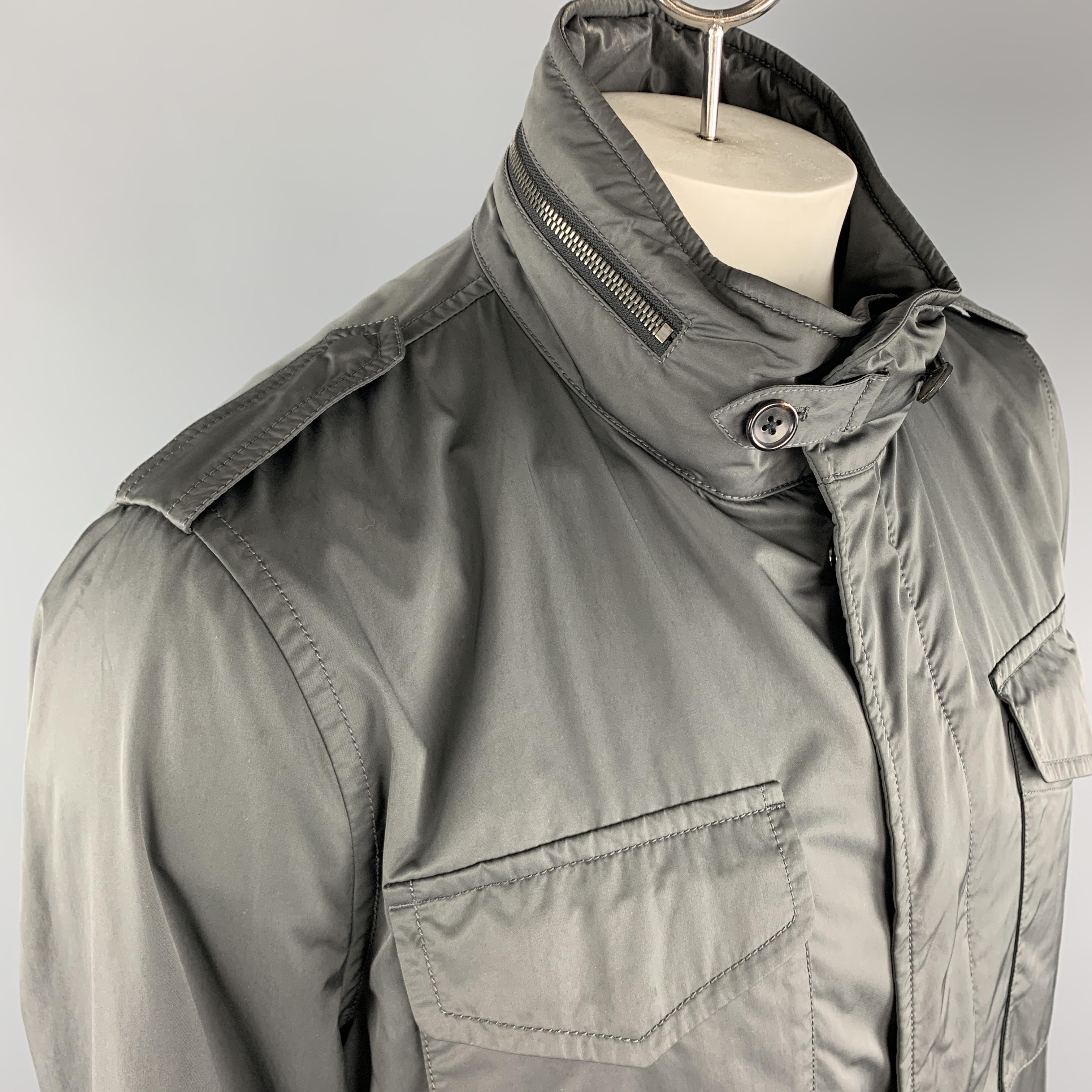 TOM FORD 46 Gray Polyester / Nylon High Collar Epaulettes Zip & Snaps Jacket 2