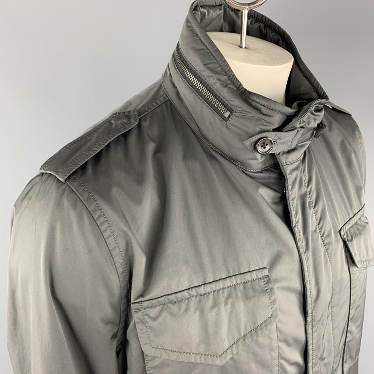 TOM FORD 46 Gray Polyester / Nylon High Collar Epaulettes Zip and Snaps ...