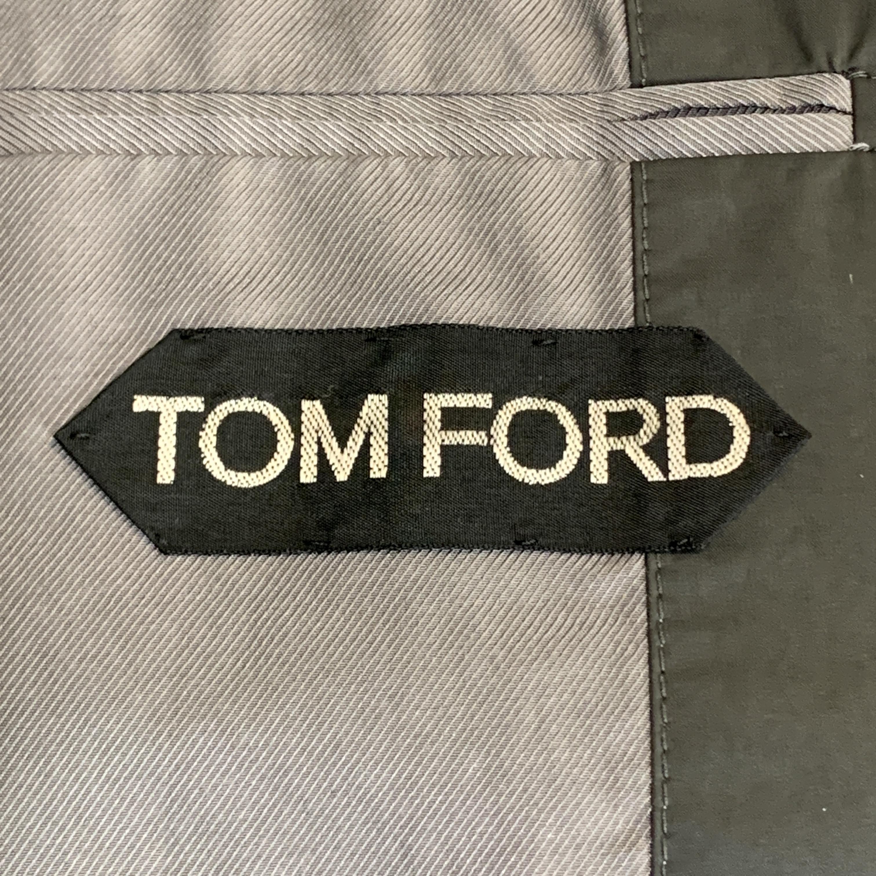 TOM FORD 46 Gray Polyester / Nylon High Collar Epaulettes Zip & Snaps Jacket 3