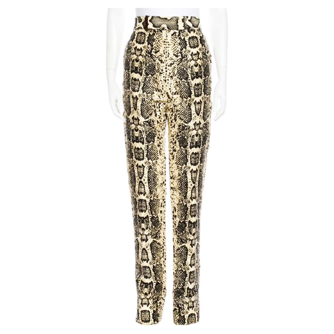 Tom Ford $4750 S/S 2021 Women's Snakeskin-Print Silk Pants Trousers 48 R For Sale
