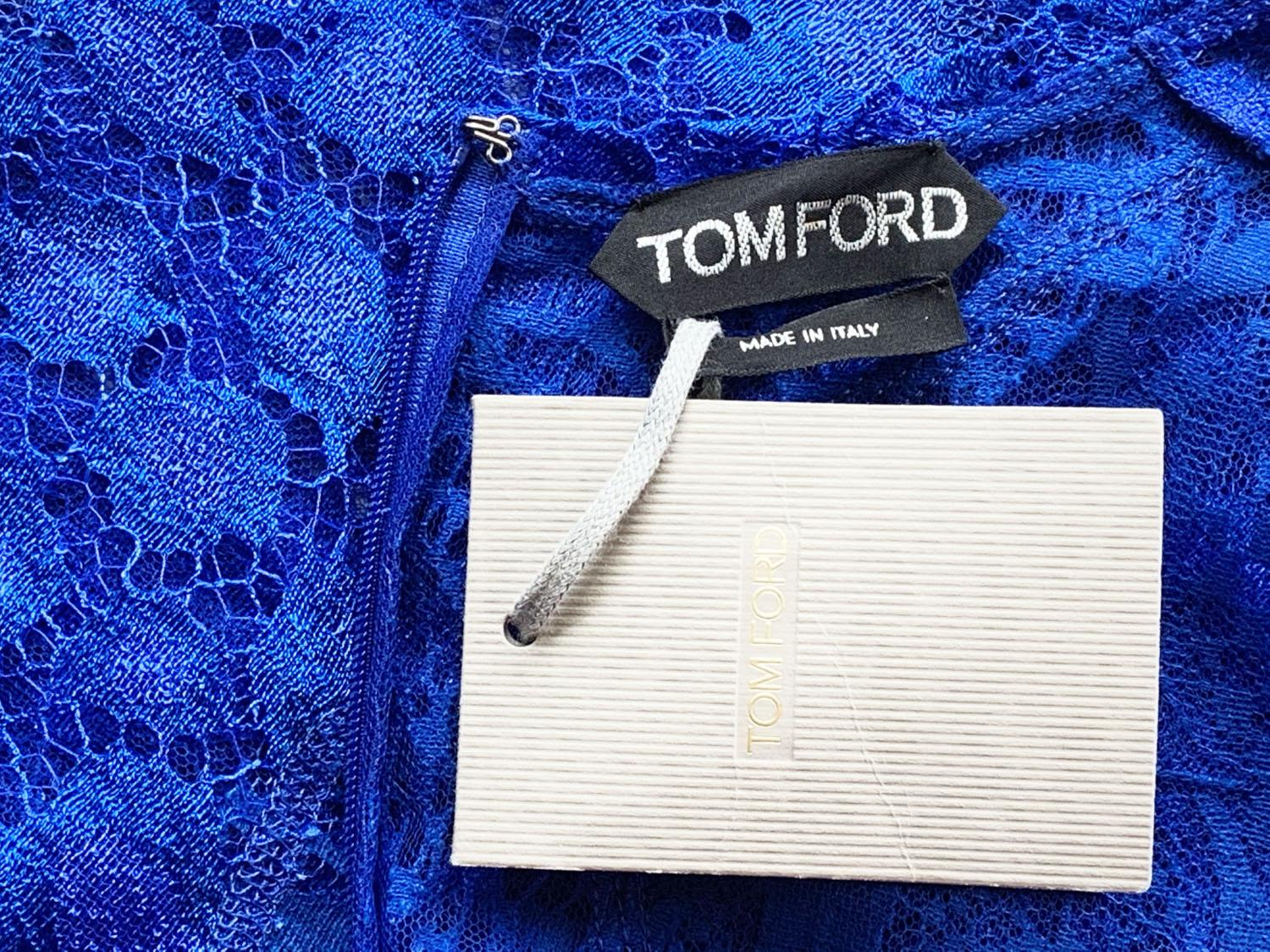 Tom Ford $5750 Cobalt Blue Leopard Chantilly-Lace Mini Dress Italian 38 For Sale 4