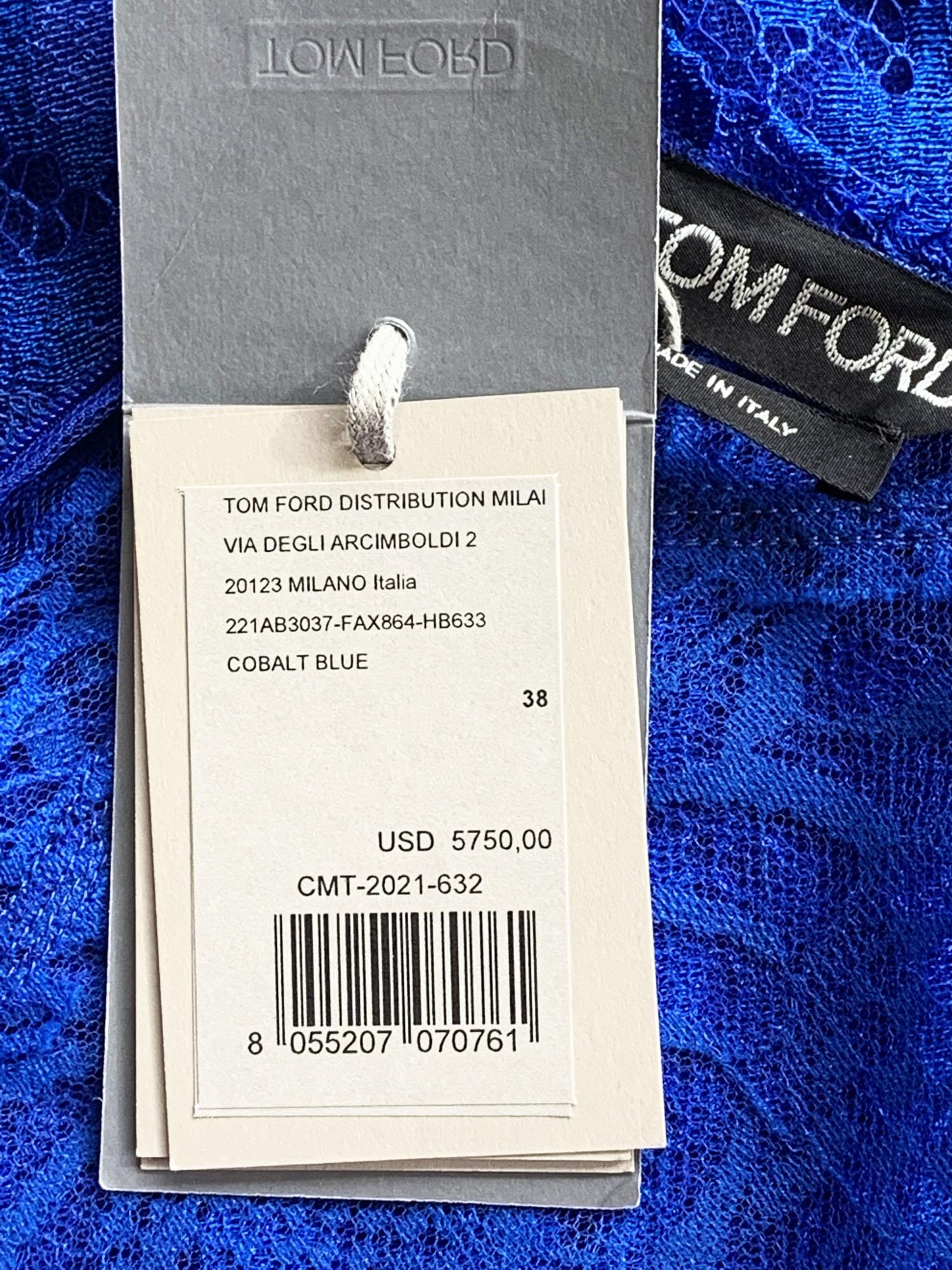 Tom Ford $5750 Cobalt Blue Leopard Chantilly-Lace Mini Dress Italian 38 For Sale 5