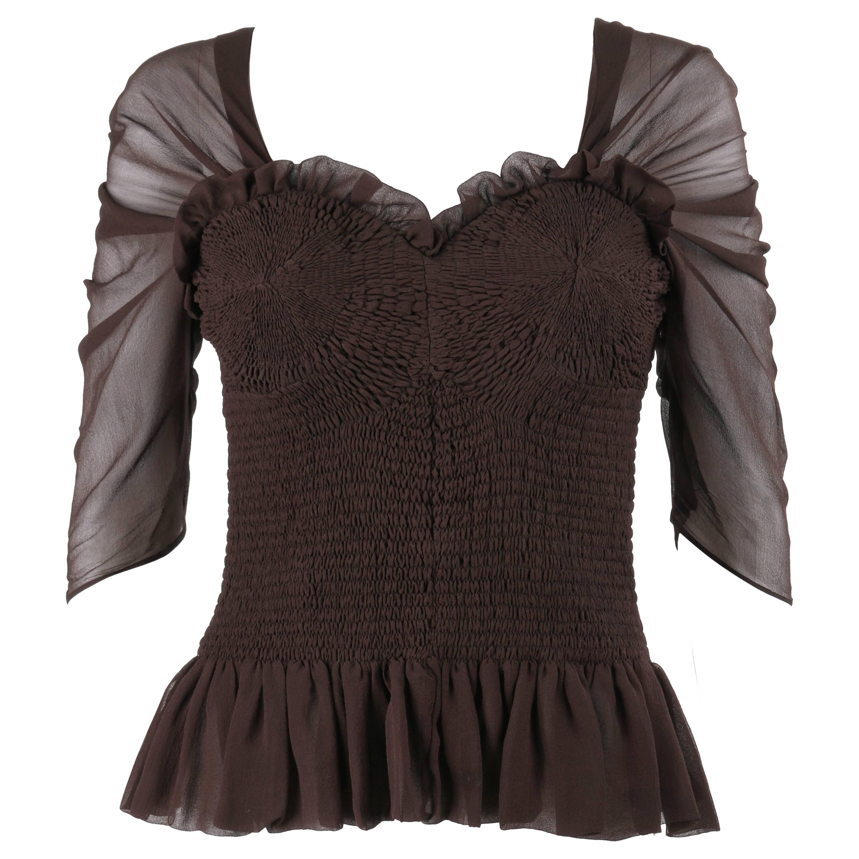 TOM FORD H/W 2015 Braunes Seiden-Georgette-Korsett-Oberteil mit Schößchen im Angebot