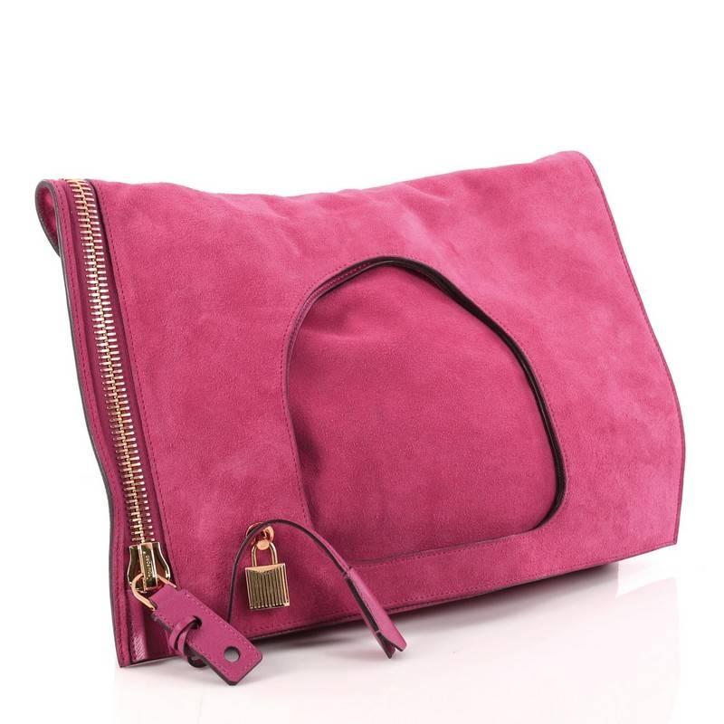 Pink Tom Ford Alix Fold Over Bag Suede Large
