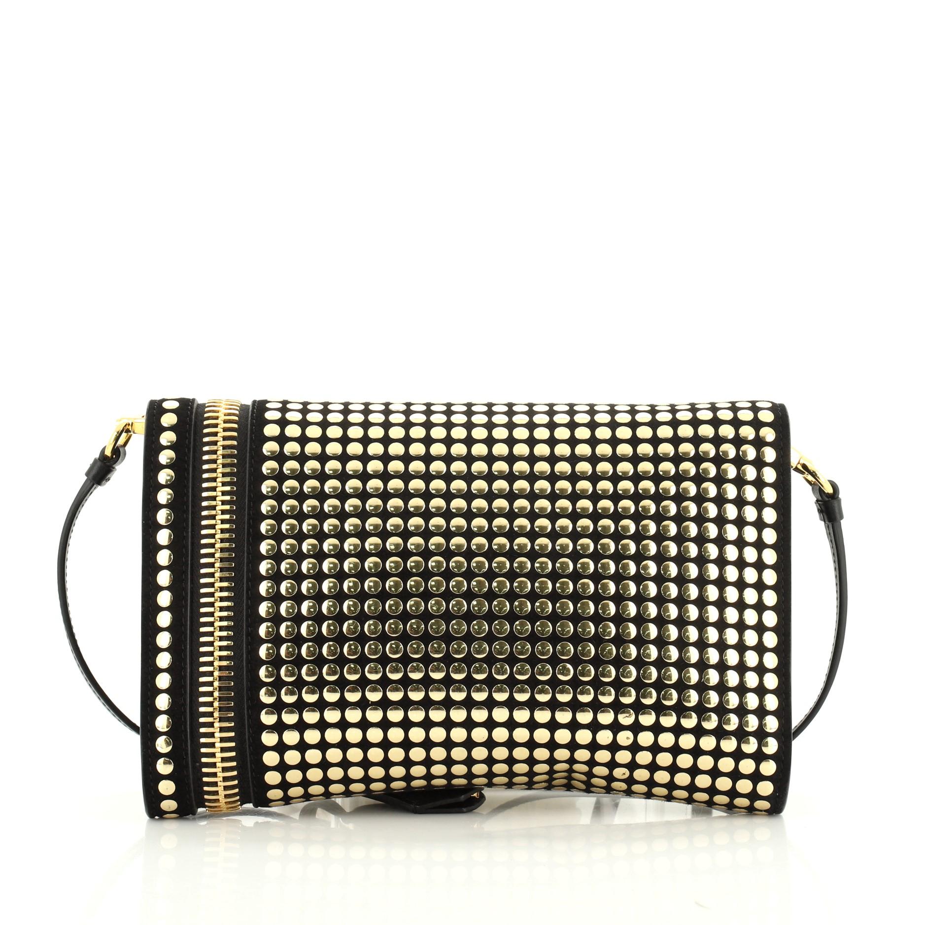 Black Tom Ford Alix Fold Over Crossbody Bag Studded Leather Small
