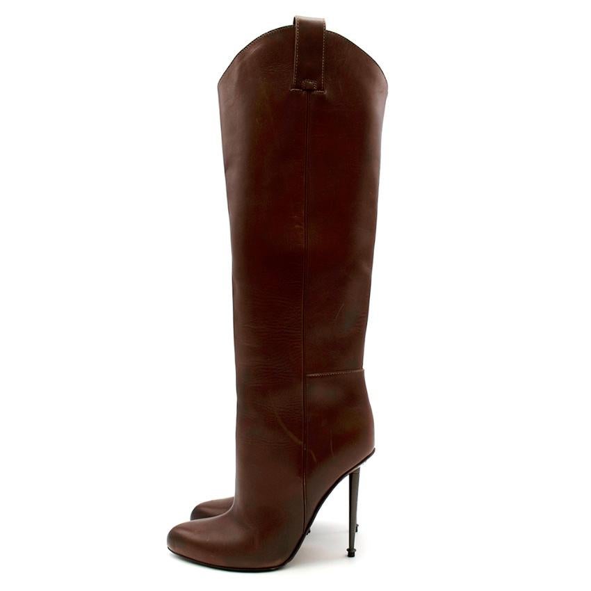 Tom Ford Antique Brown Leather Pin Heel Pull-On Boots - Size EU 38 For Sale 1