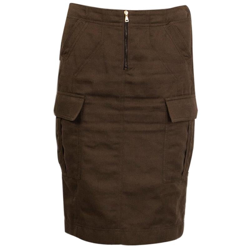 TOM FORD army green cotton 
linen CARGO POCKETS PENCIL Skirt 38 XS