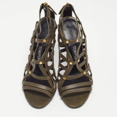 Tom Ford Army Green Leather Caged Sandals Size 38