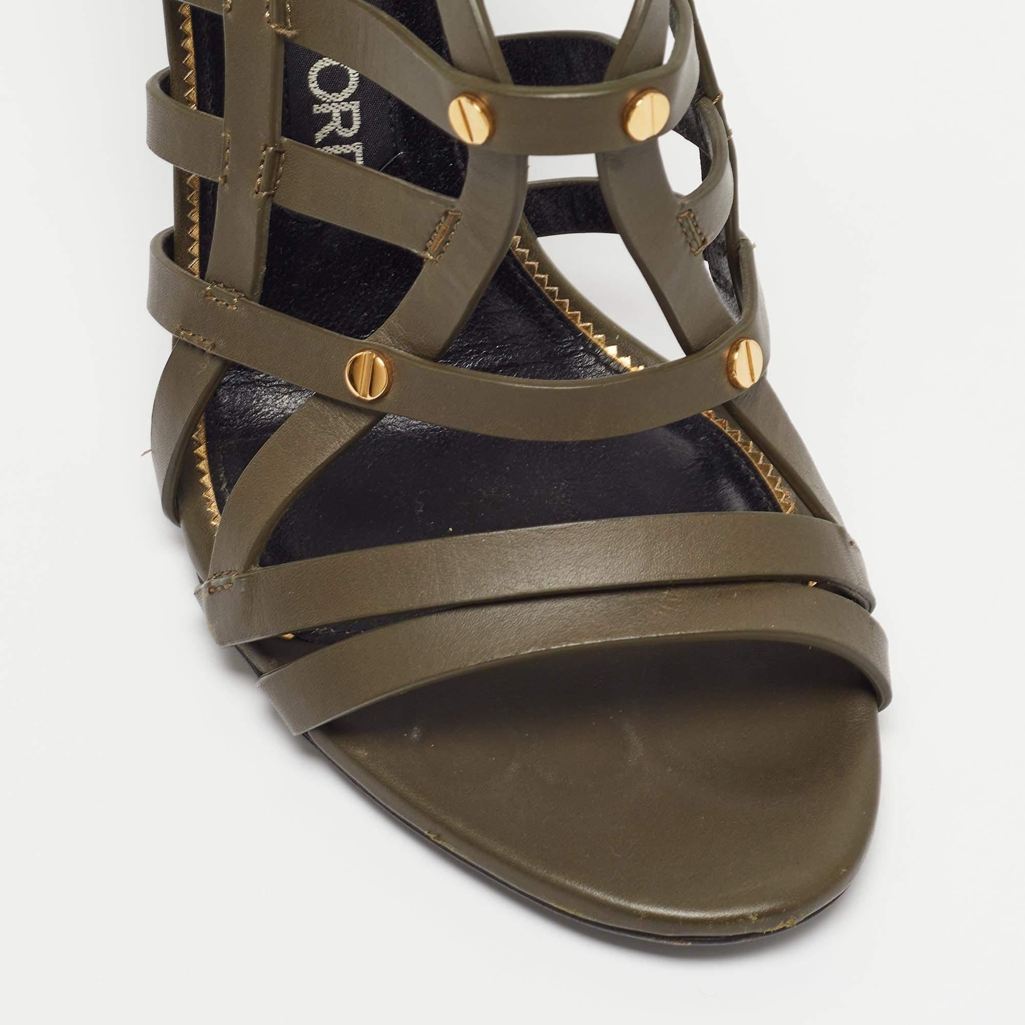 Tom Ford Army Green Leather Caged Sandals Size 38 For Sale 3