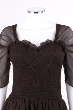 TOM FORD A/W 2015 Brown Silk Georgette Smocked Corset Peplum Top