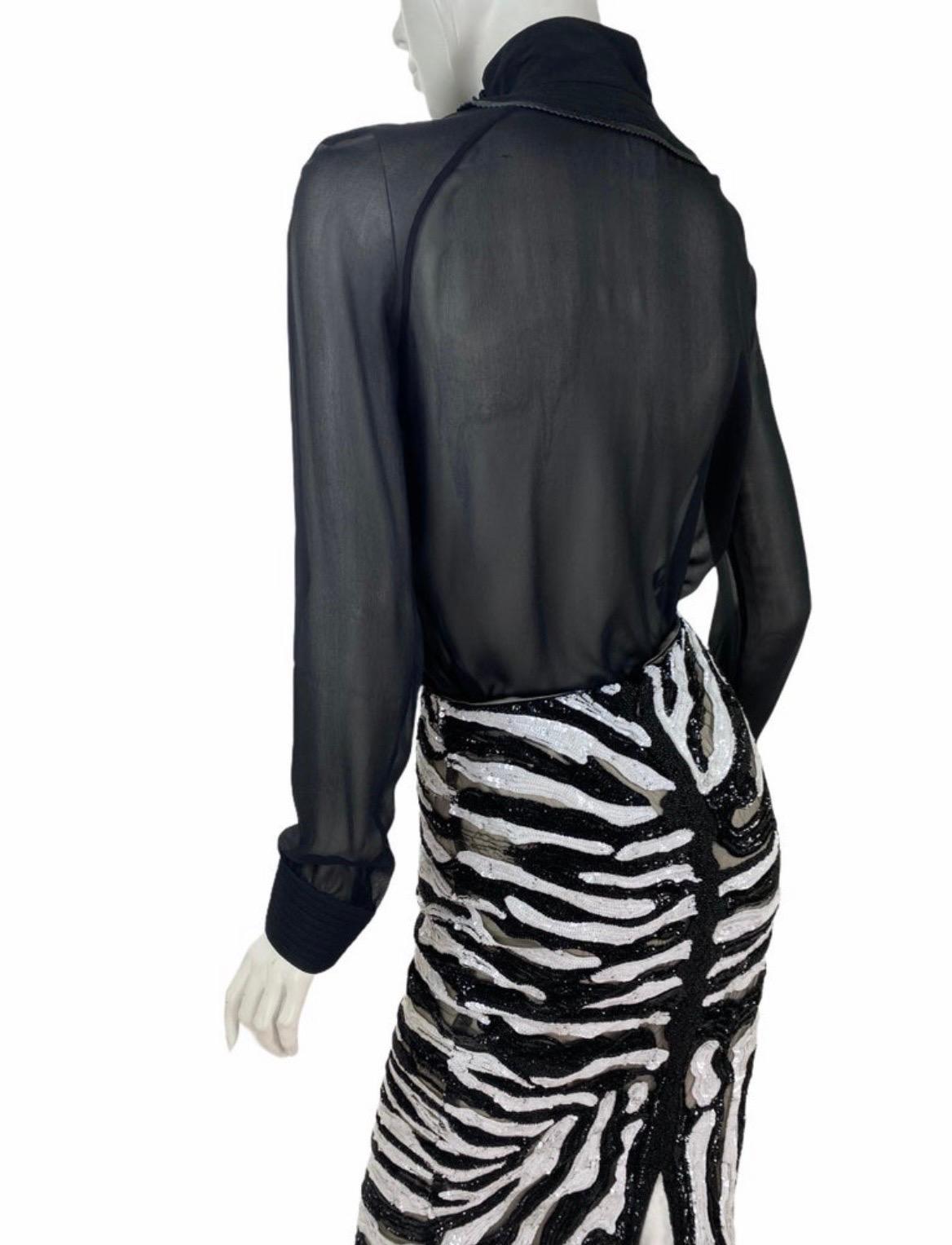 Tom Ford Beaded Tulle Zebra Long Skirt with Black Fringe Top  For Sale 6