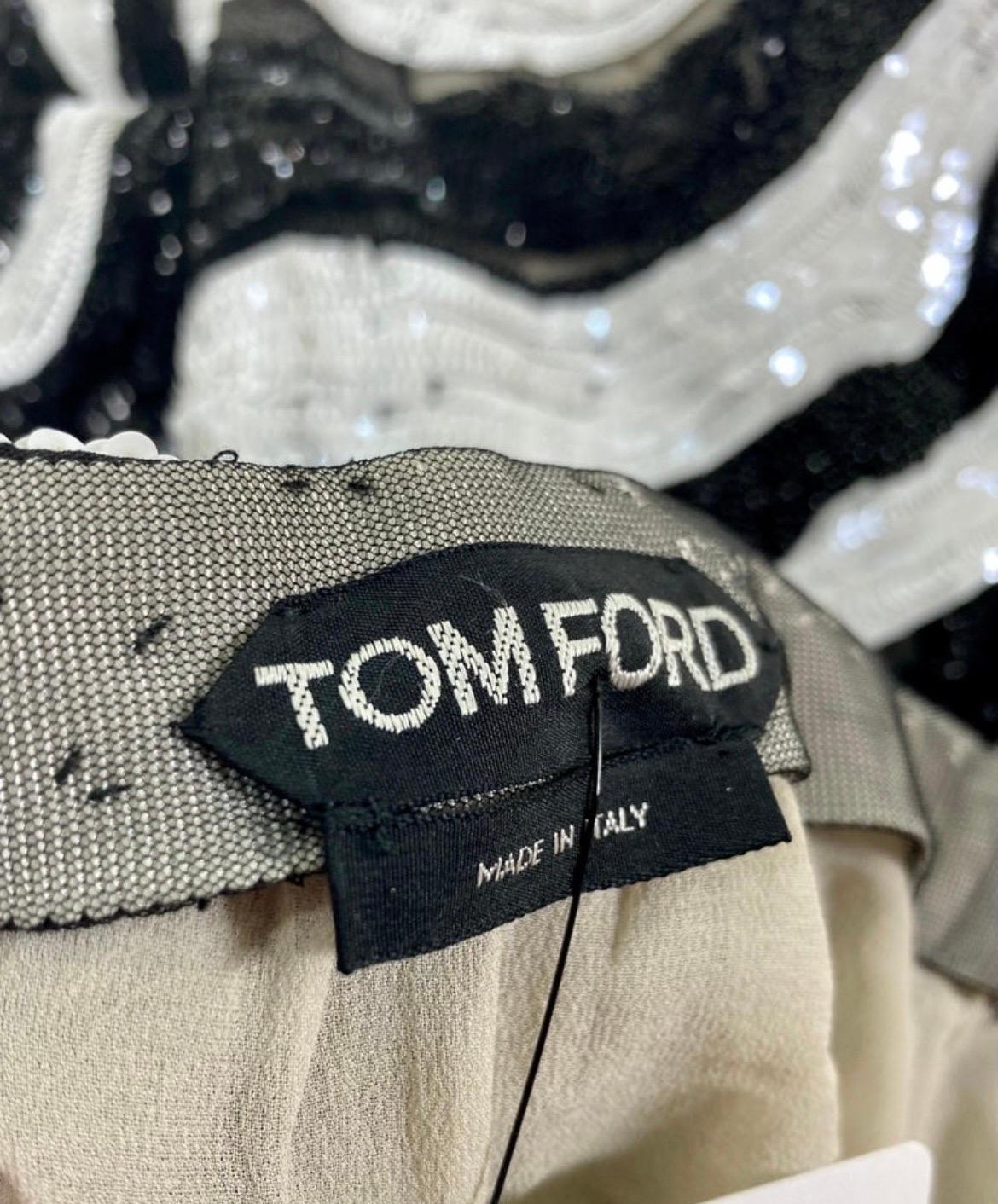 Tom Ford Beaded Tulle Zebra Long Skirt with Black Fringe Top  For Sale 3