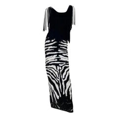 Used Tom Ford Beaded Tulle Zebra Long Skirt with Black Fringe Top