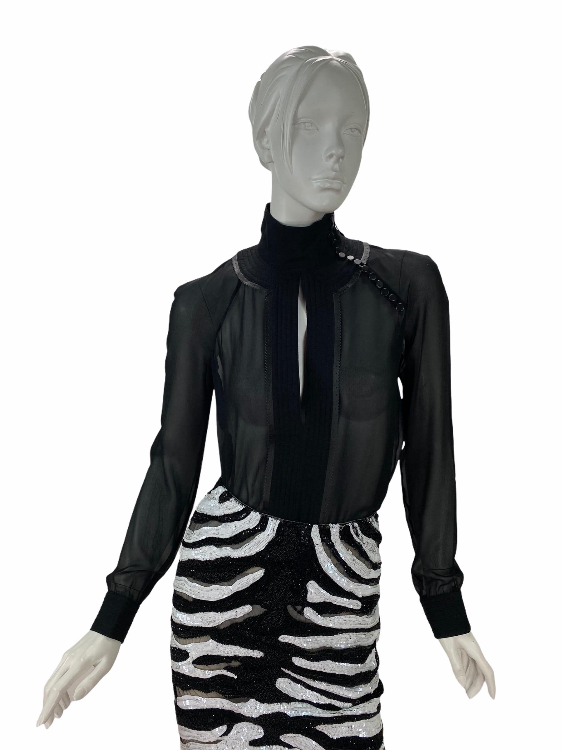 Tom Ford Beaded Tulle Zebra Skirt with Black Fringe Top 3