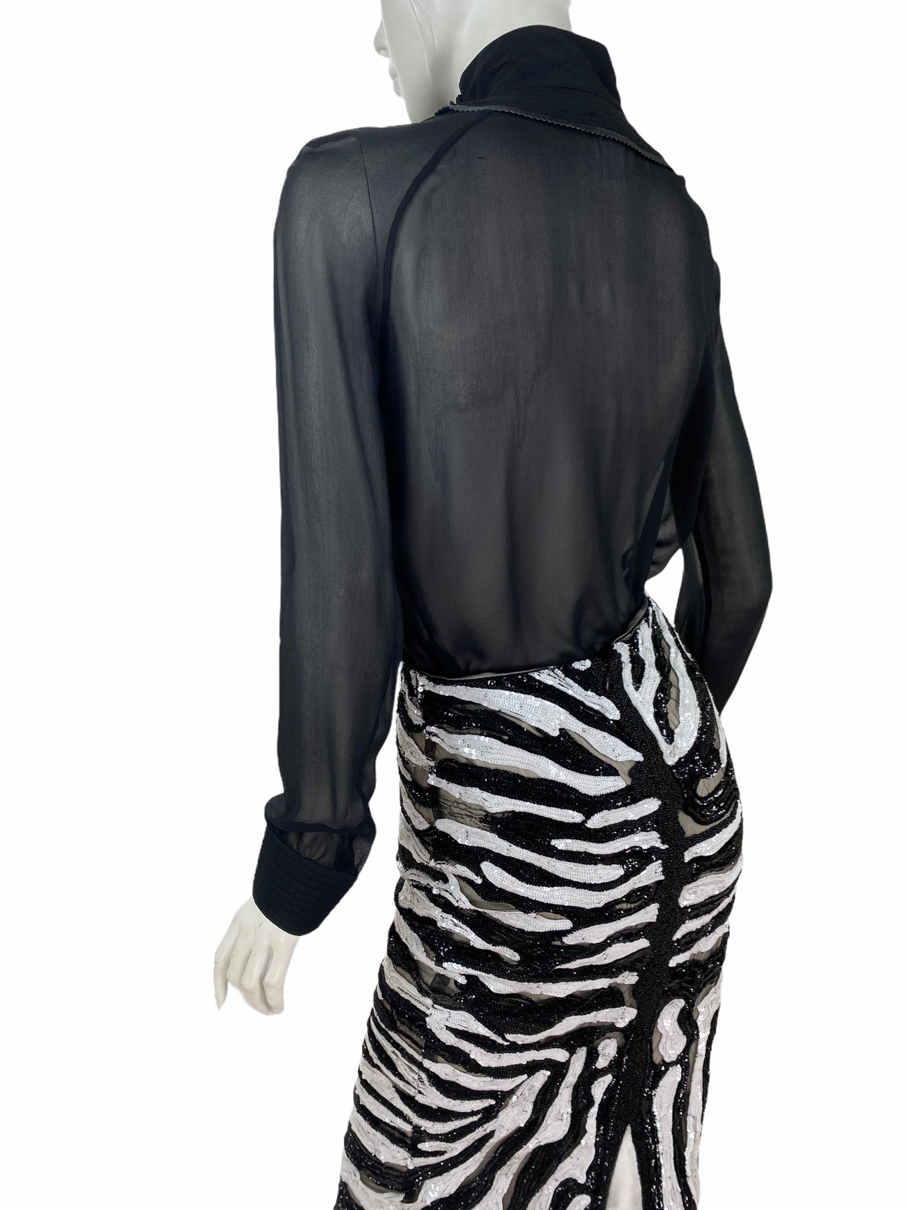 Tom Ford Beaded Tulle Zebra Skirt with Black Fringe Top 4