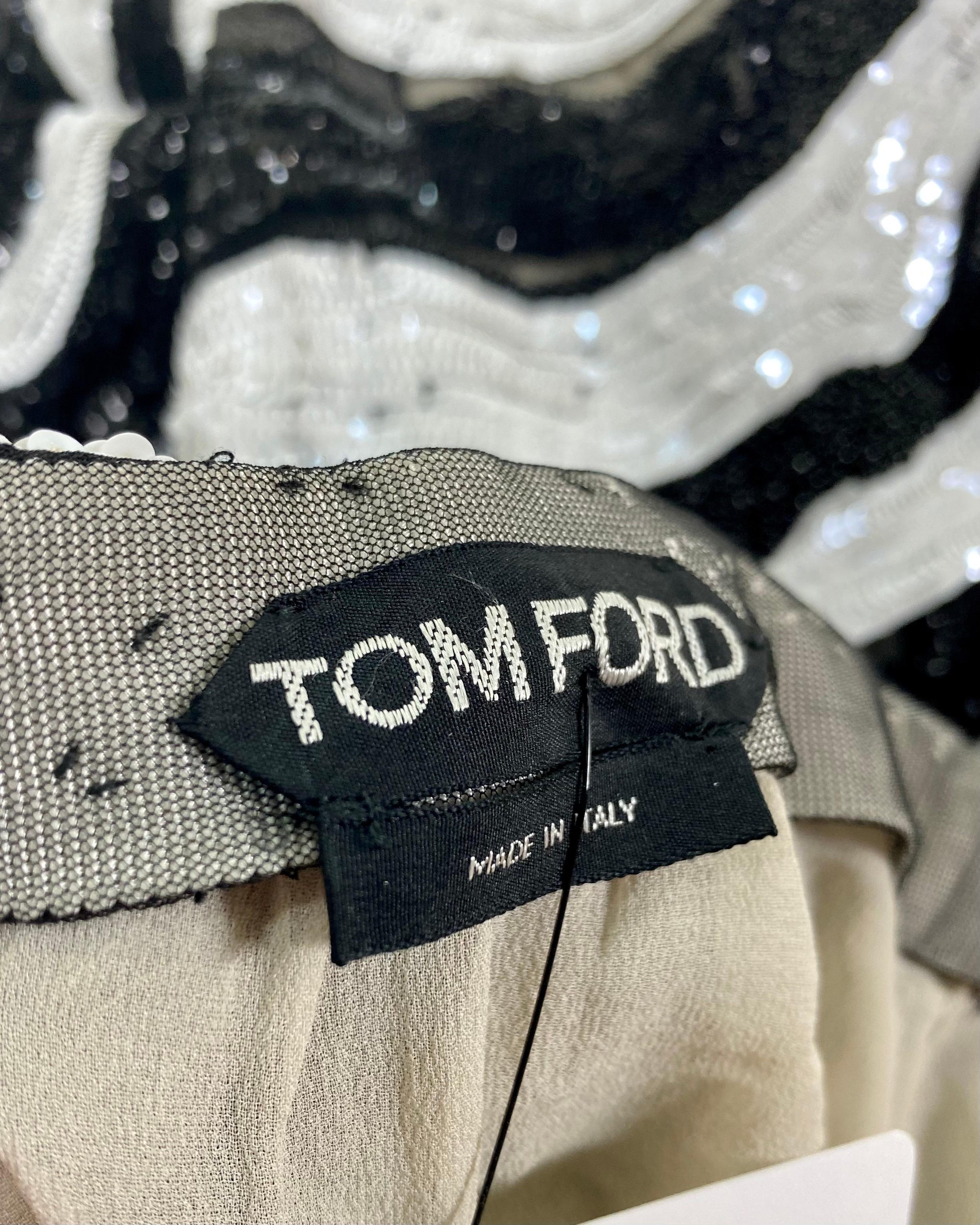 Women's Tom Ford Beaded Tulle Zebra Skirt with Black Fringe Top
