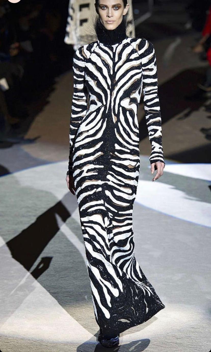 Tom Ford Beaded Tulle Zebra Skirt with Black Fringe Top 1