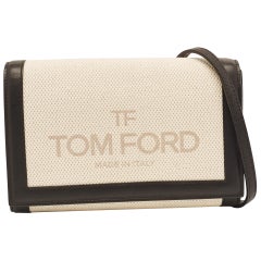 Tom Ford Beige/Black Logo Print Canvas and Leather Flap Wallet on Strap