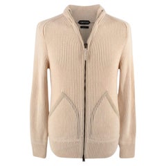 Tom Ford Beige Cashmere Ribbed Zip Cardigan