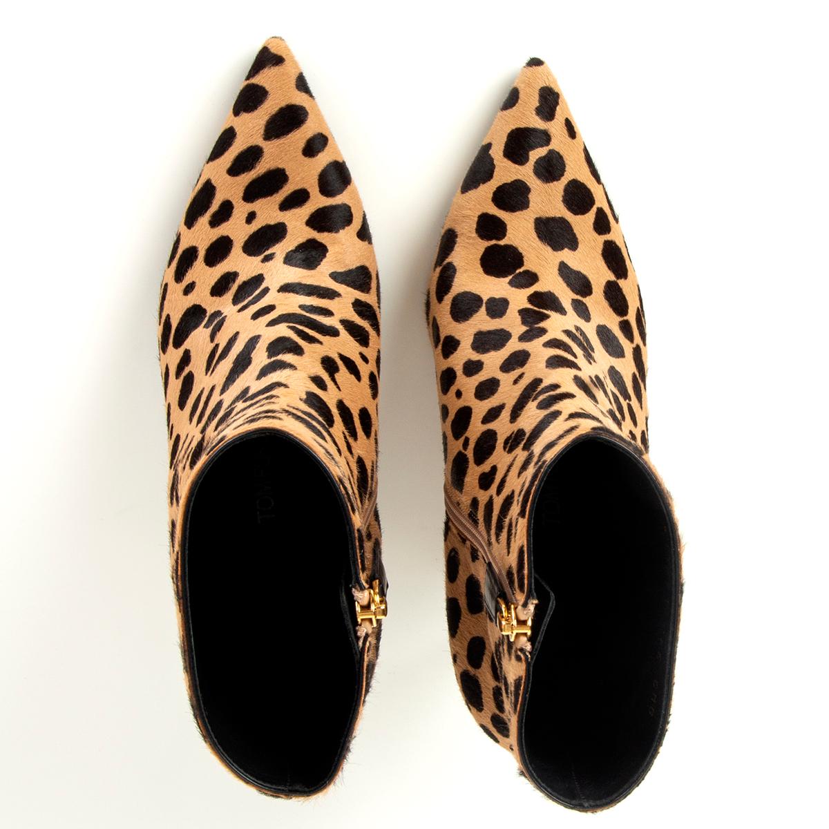 TOM FORD beige LEOPARD Calf Hair Ankle Boots Shoes 38 In Excellent Condition In Zürich, CH
