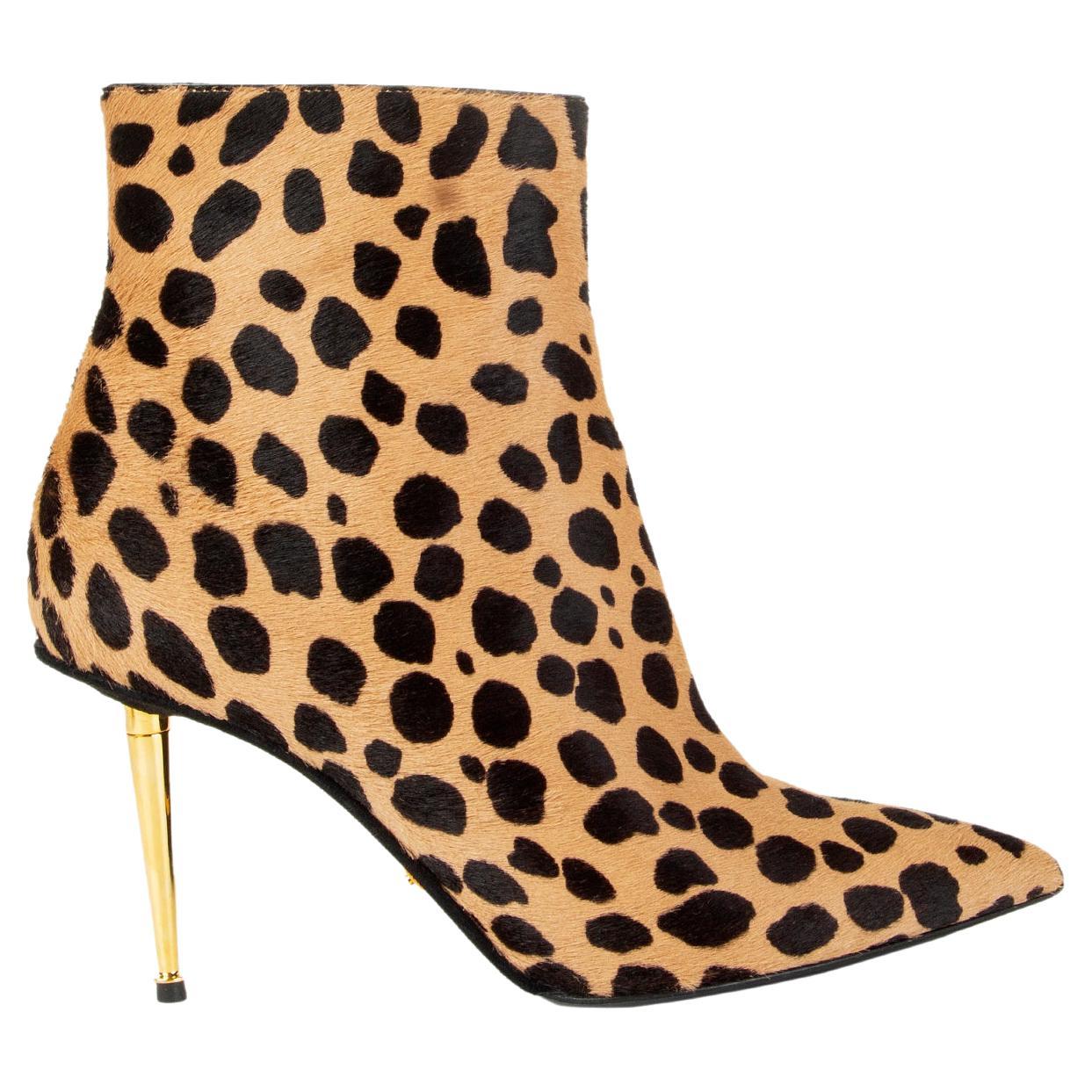 TOM FORD beige LEOPARD Calf Hair Ankle Boots Shoes 38