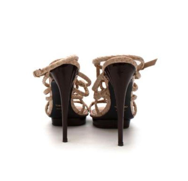Tom Ford Beige Python-embossed Strappy Platform Sandals In Good Condition For Sale In London, GB