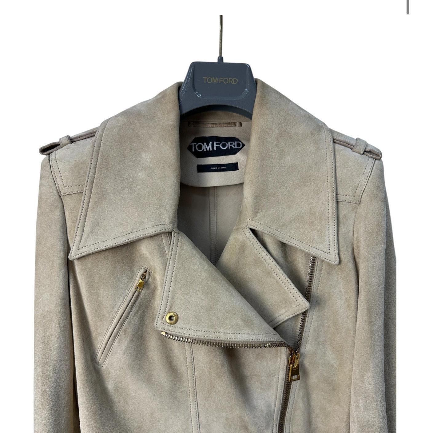 Brown Tom Ford Beige Suedet Gold Hardware Jacket Size 40 For Sale