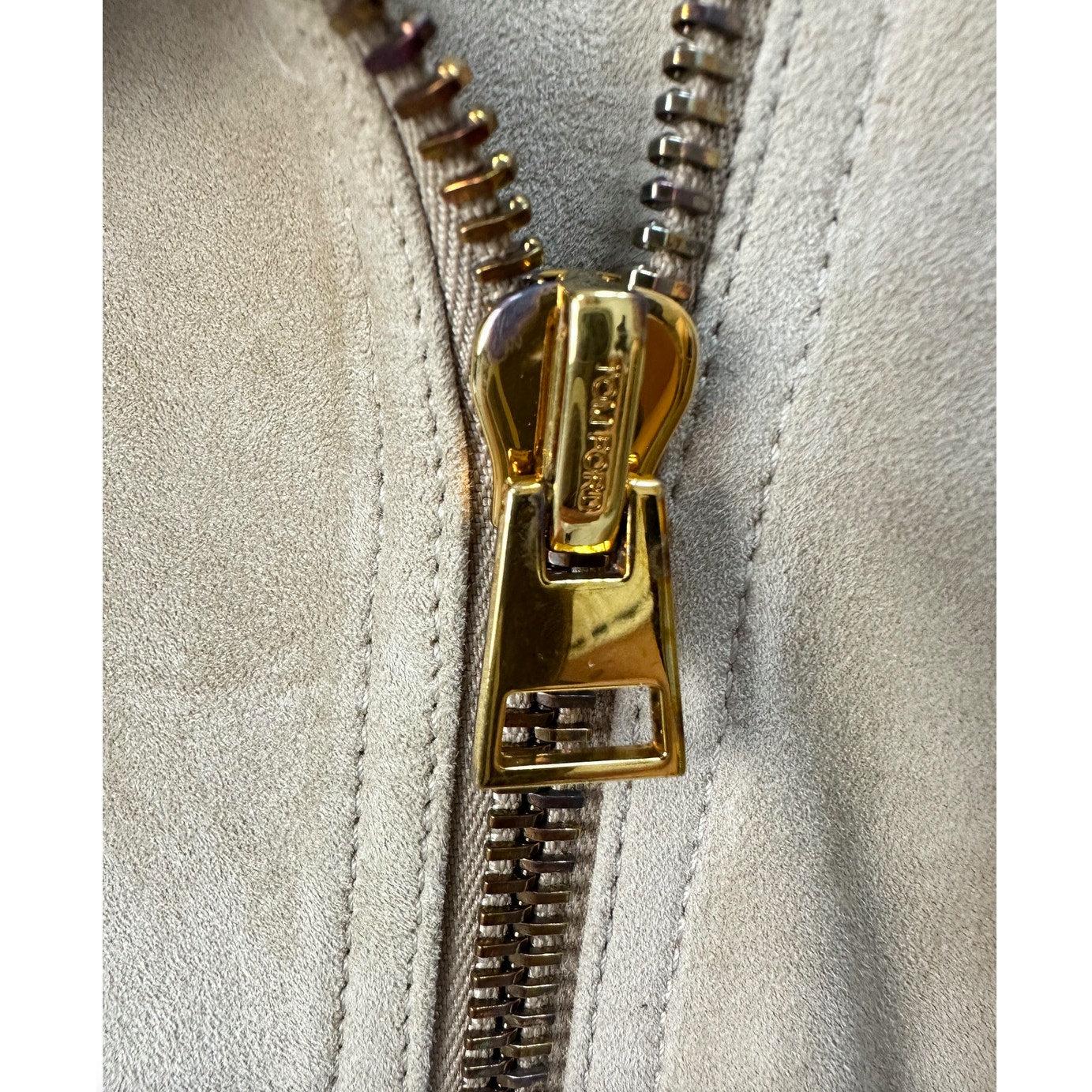 Women's Tom Ford Beige Suedet Gold Hardware Jacket Size 40 For Sale