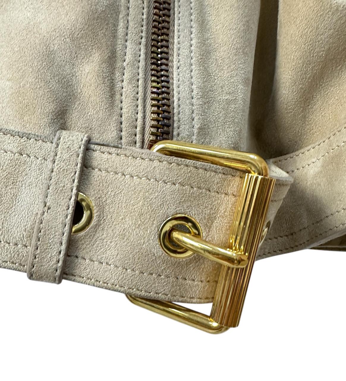 Tom Ford Beige Suedet Gold Hardware Jacket Size 40 For Sale 1