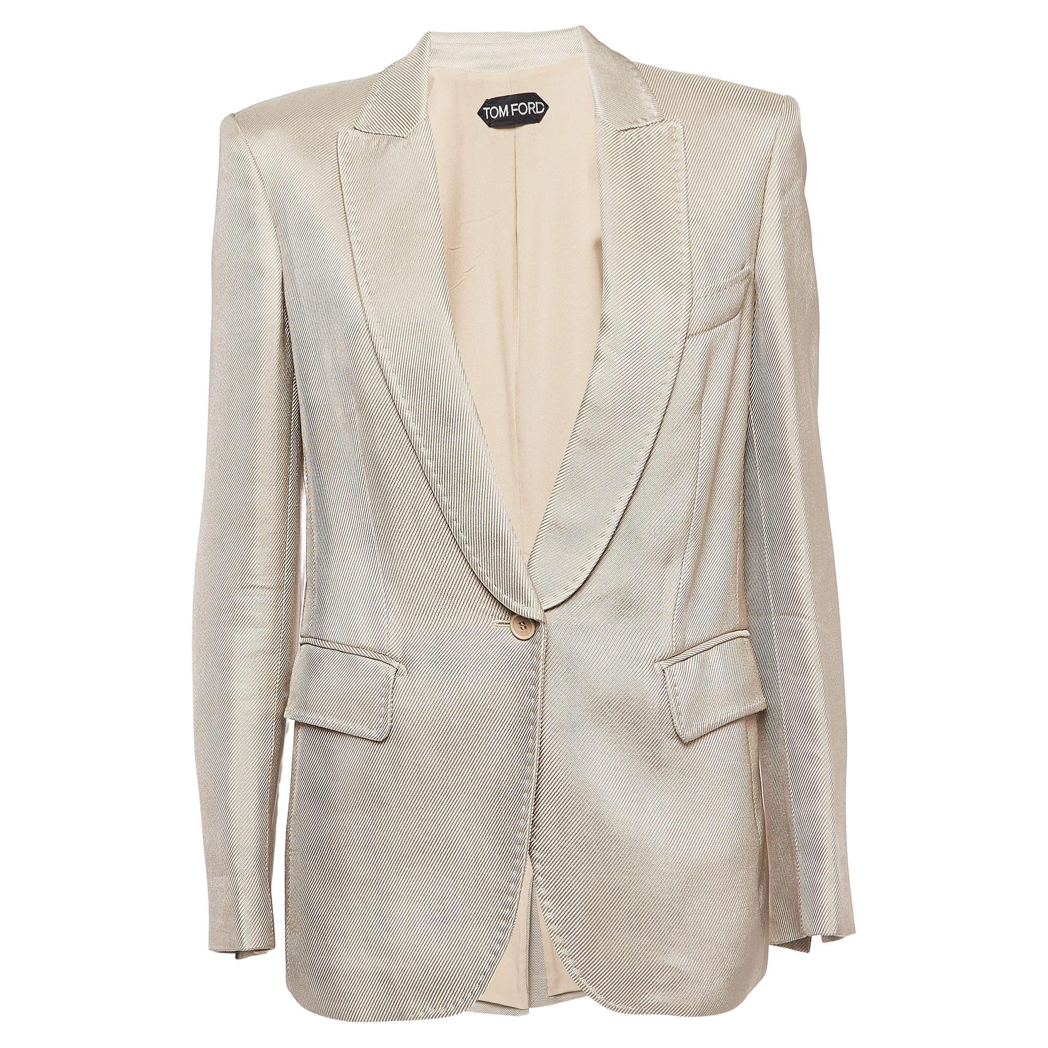 Tom Ford Beige Textured Twill Single Breasted Blazer XS For Sale