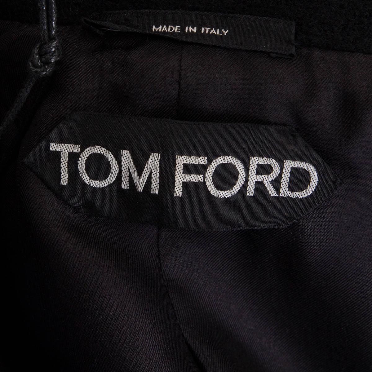 TOM FORD black 2016 LEATHER BELTED BOILED WOOL Blazer Jacket 40 S For Sale 1