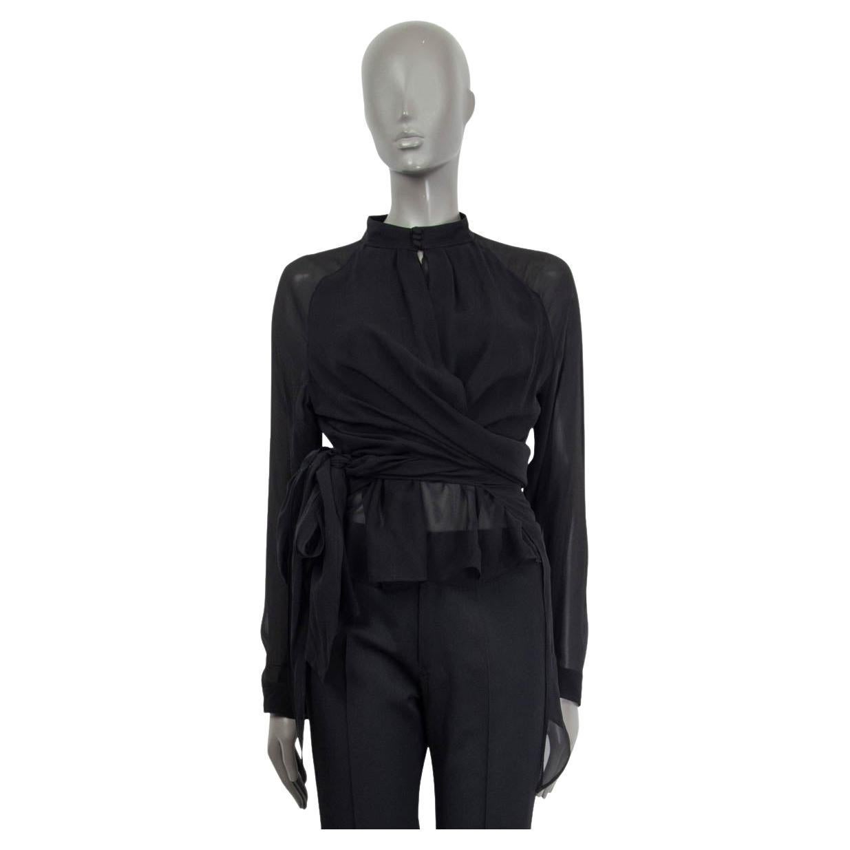 TOM FORD black 2019 KNOTTED SILK GEORGETTE Blouse Shirt 40 S For Sale