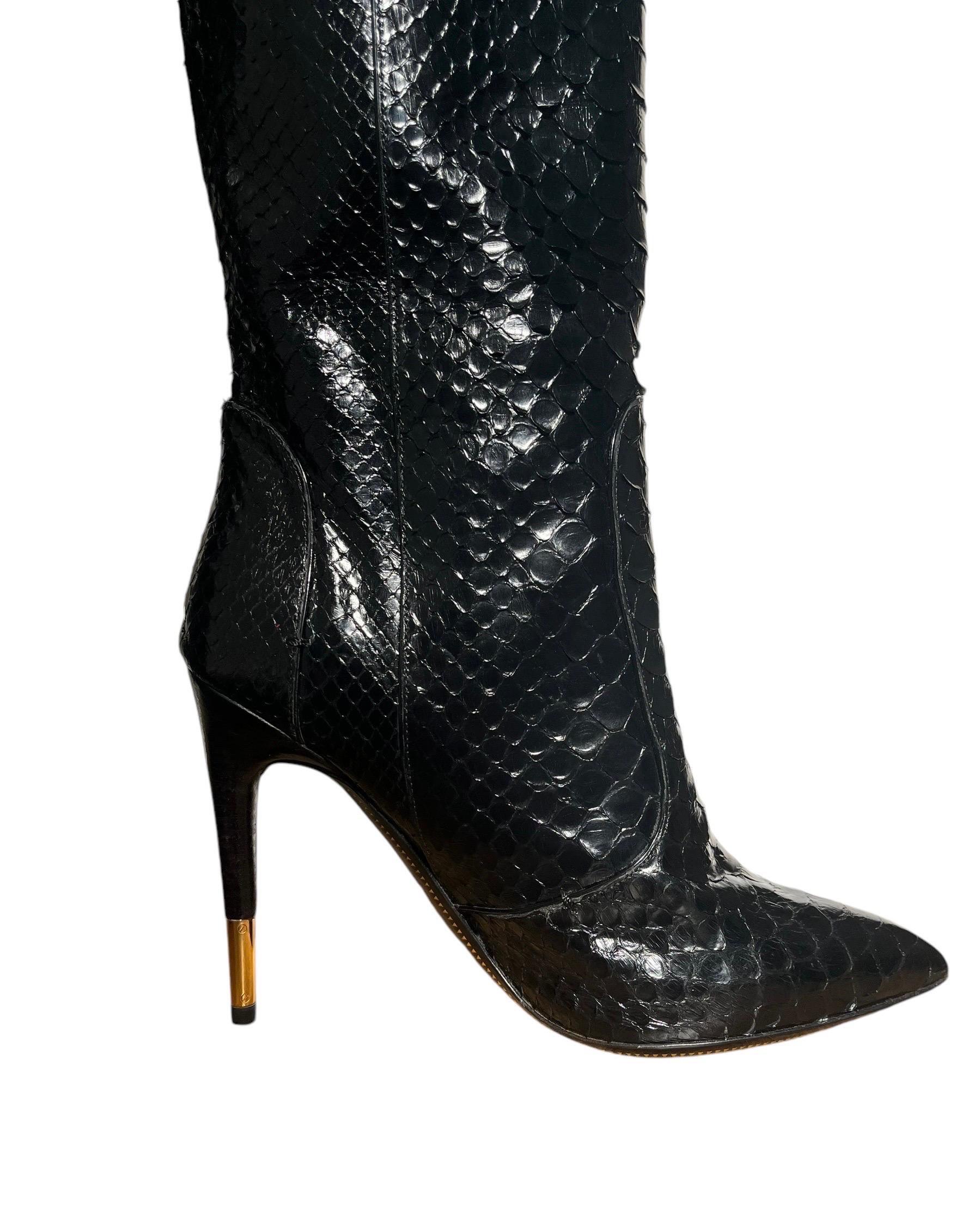Women's NWT Tom Ford Black Anaconda Over the Knee Boots Size 38 For Sale