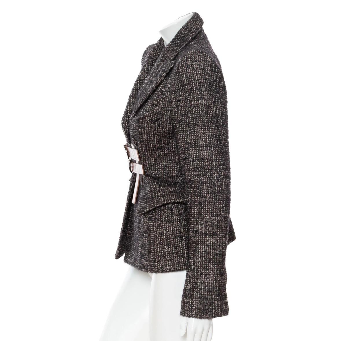 Tom Ford - Veste ceinturée en tweed noir et brun Excellent état - En vente à Los Angeles, CA