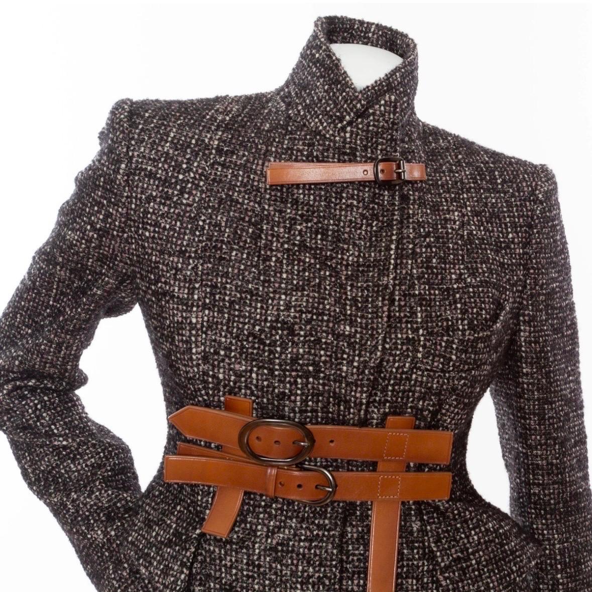 Tom Ford Black and Brown Tweed Belted Jacket For Sale 1