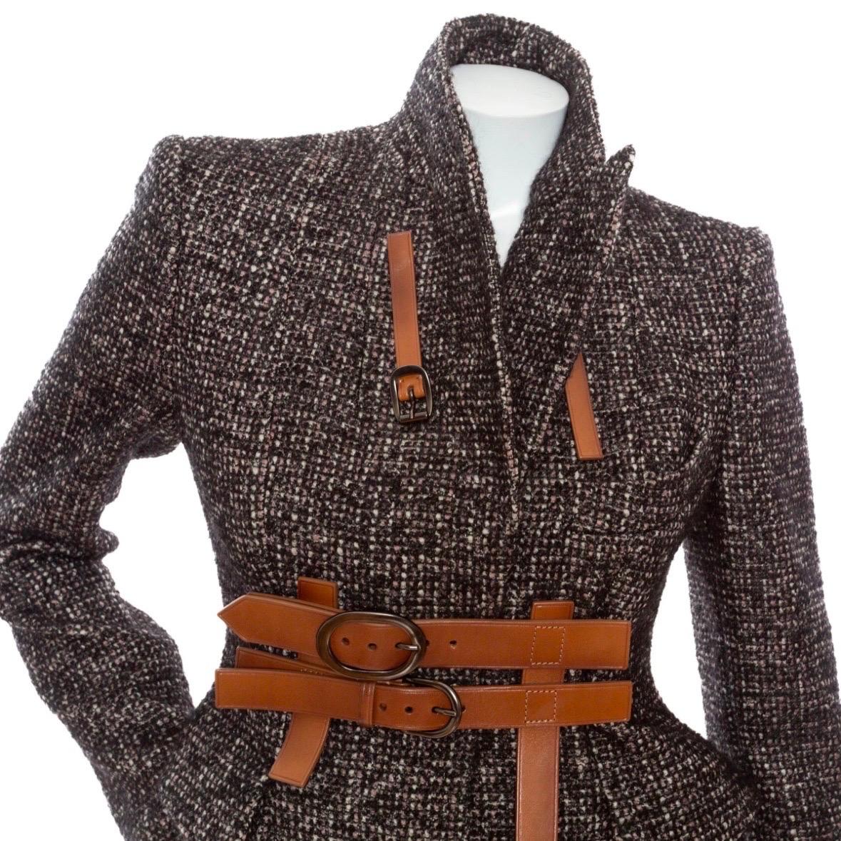 Tom Ford - Veste ceinturée en tweed noir et brun en vente 1