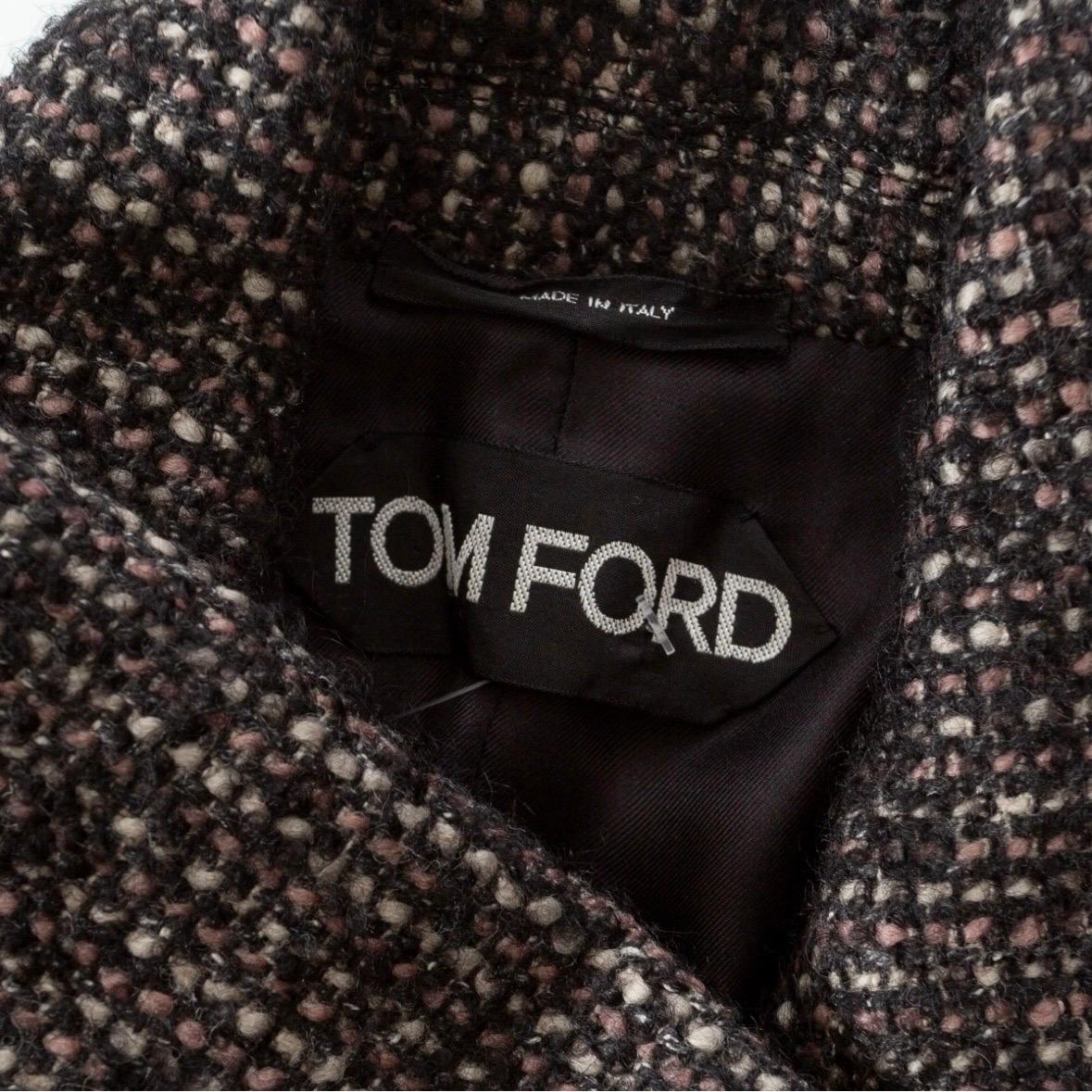 Tom Ford - Veste ceinturée en tweed noir et brun en vente 2