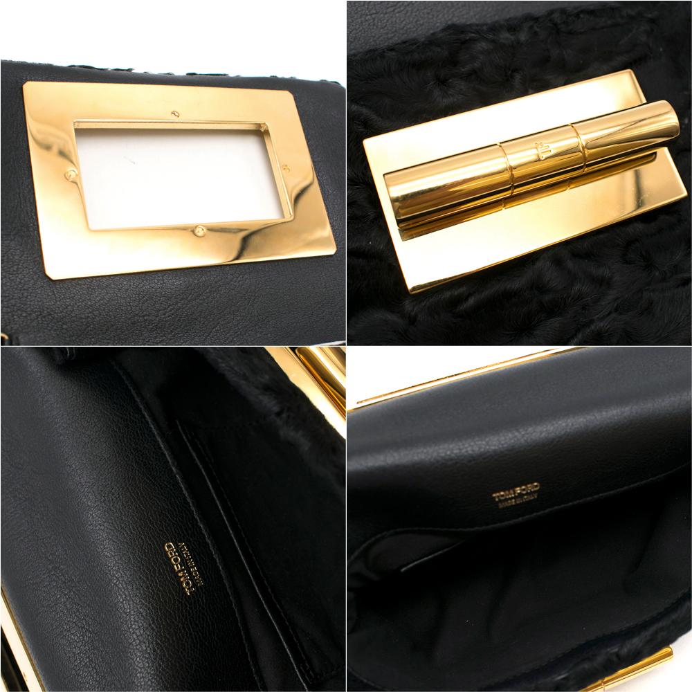 Tom Ford Black Astrakhan Natalia Bag

- Astrakhan body 
- Large gleaming gold twist lock to front
- Leather wrist strap 
- Two spacious pockets
- 'TF' branding stamp to twist lock